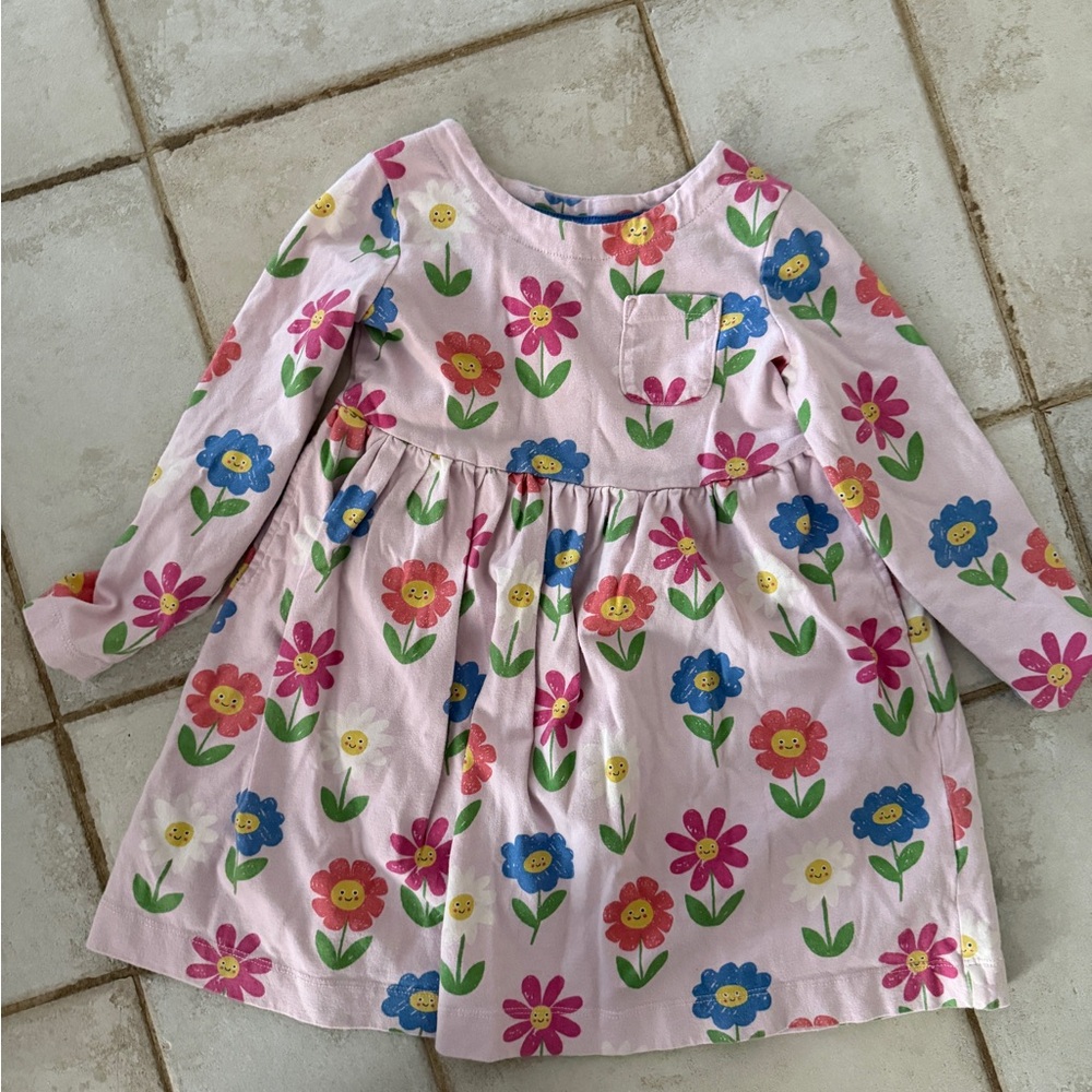 Mini Boden Pink and Blue Sundress Long Sleeve Raglan Casual